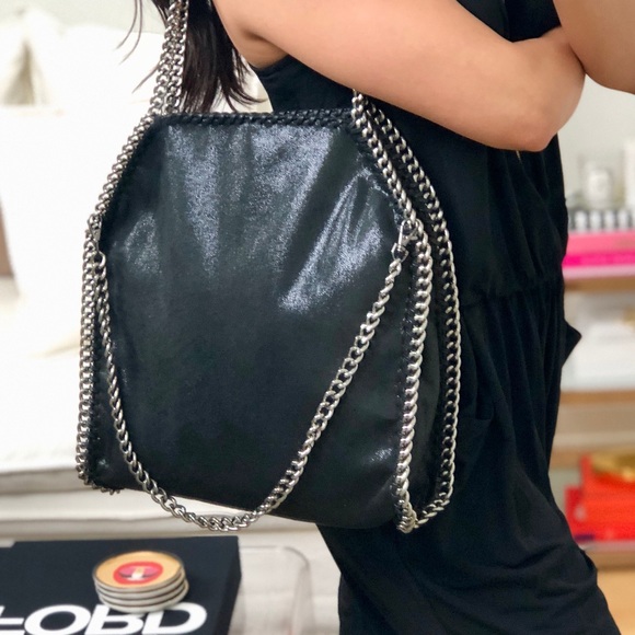 🔃FALABELLA "Black" Chain Fold-over Tote Bag - Picture 2 of 6